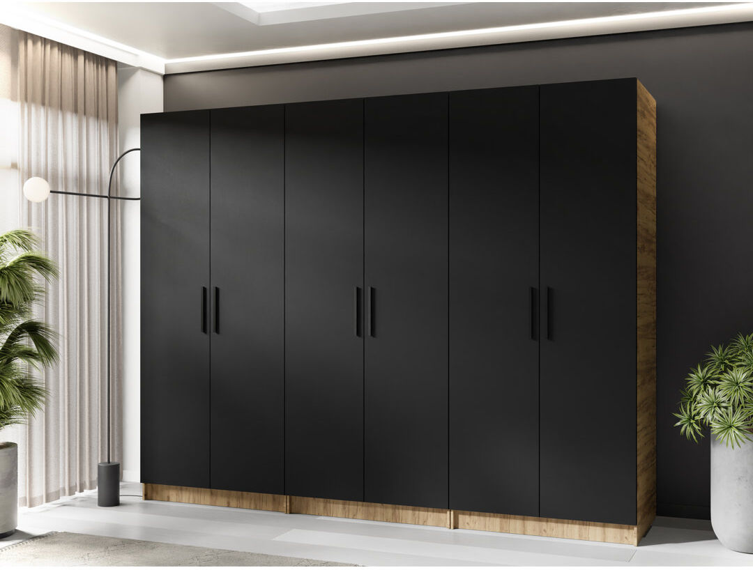 17 Stories Nisean 6 Door Wardrobe Oak Craft Gold/Black 234cm W X 52.5cm D