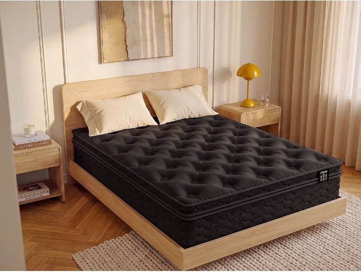 Matratze 160 x 200 cm Hybrid mit Taschenfederkern, integriertem Topper und schwarzem Drillich, Stärke 30 cm - von YSMÉE GAMIANI