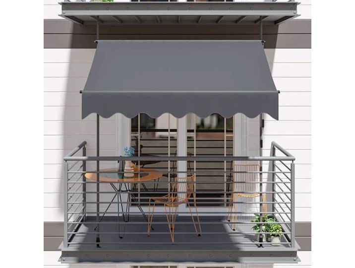 Auvent de porte de fenêtre rétractable manuel extérieur, auvent de balcon, auvent d'abri pare-soleil, 300 x 120 cm, résistant aux UV, réglable, gris