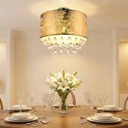 LED Deckenlampe Kronleuchter Hängeleuchte mit RGB-Farbwechlser inkl. Fernbedienung, Dimmbar geeignet für: Wohnzimmer, Schlafzimmer, Esszimmer, Küche und Büro GOLD-Stoff, Kristalle