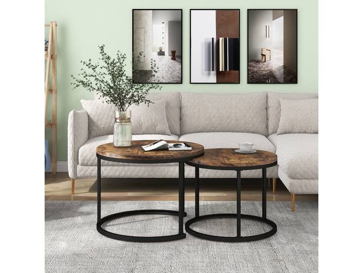 KOMHTOM Table basse ronde Lot de 2 tables d'appoint marron pour salon