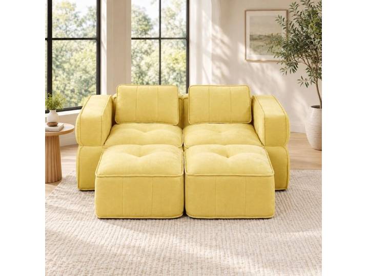 Canapé Modulable 2 Places Jaune Canapé Fixe Design FloraGrace Pour Salon Sans Montage 198x162x67cm