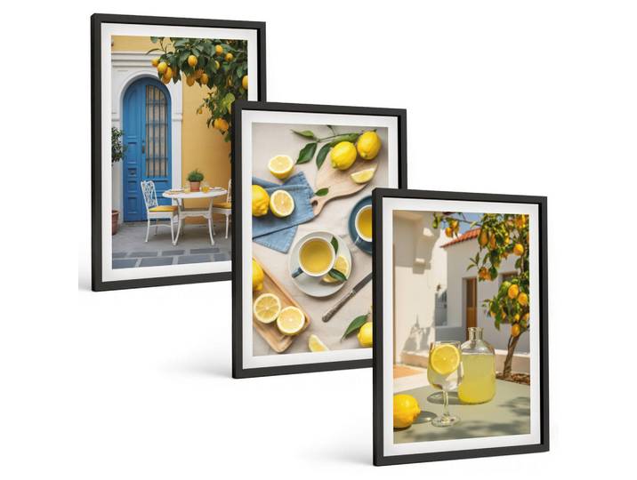 Tulup Bilder SET 3er Set - 40x60 cm Schwarzer Rahmen - Zitronenlimonade blaue Tür, Kunststoff, Rechteckig, 40x60 cm, gerahmt, Bilder & Rahmen, Bilder