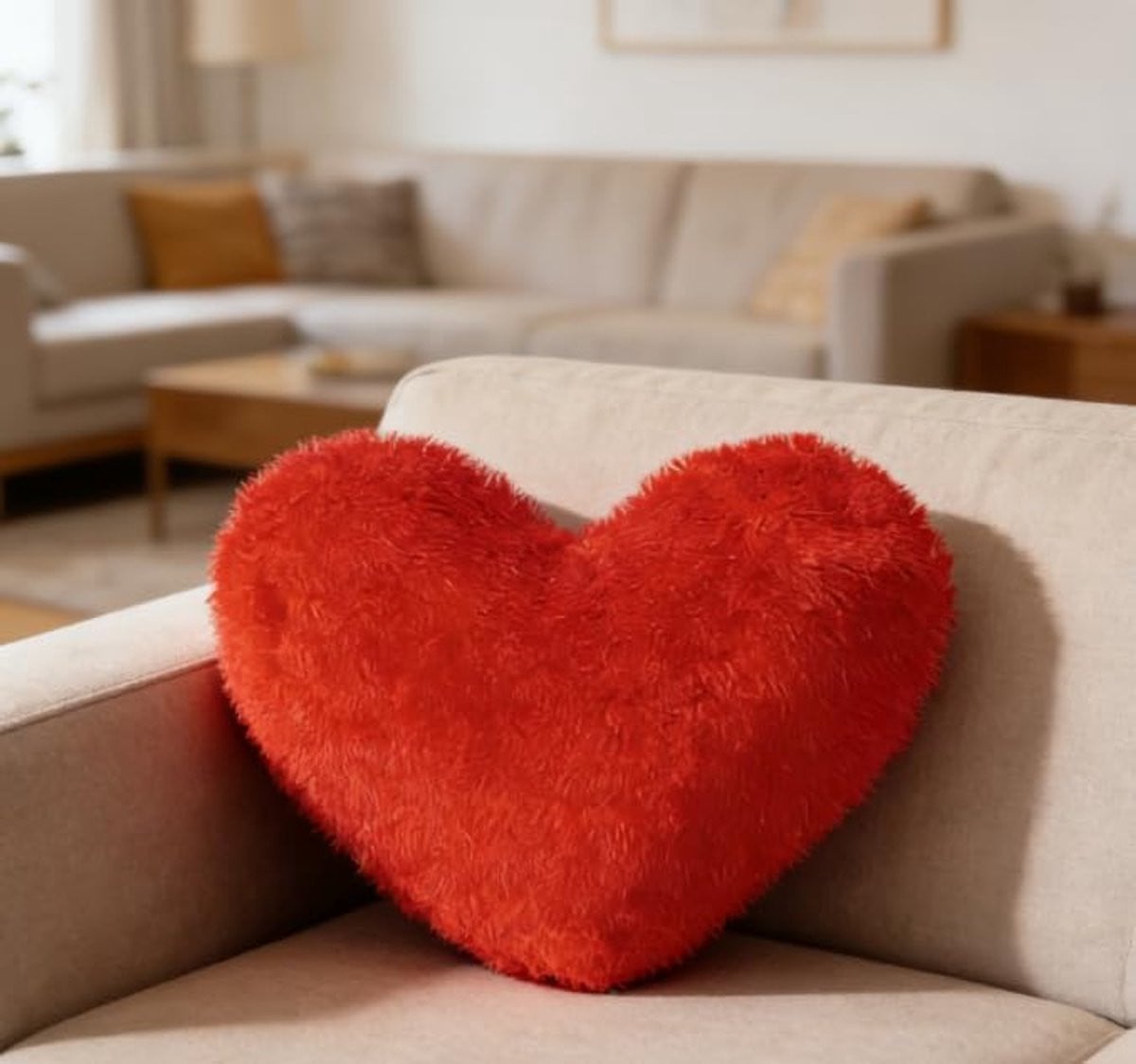 Rood Pluche Hartkussen - Decoratief Knuffelkussen voor in de Woonkamer - 38 cm
