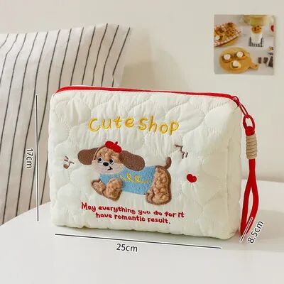 Discount Dollar Deals Large Capacity Makeup Bag, Portable Cute Cartoon Dog Storage Bag, Multi functional Cosmetic Bag Travel Storage Pouch beige
