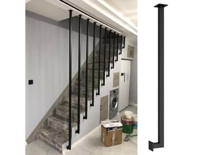 Handlauf-Set für Innentreppen, modernes Schmiedeeisen-Geländer in L-Form mit seitlicher Wandmontage, geeignet für Stufen, Eingangsbereich, Balkon und Hof, 140 cm (5ft/150cm)