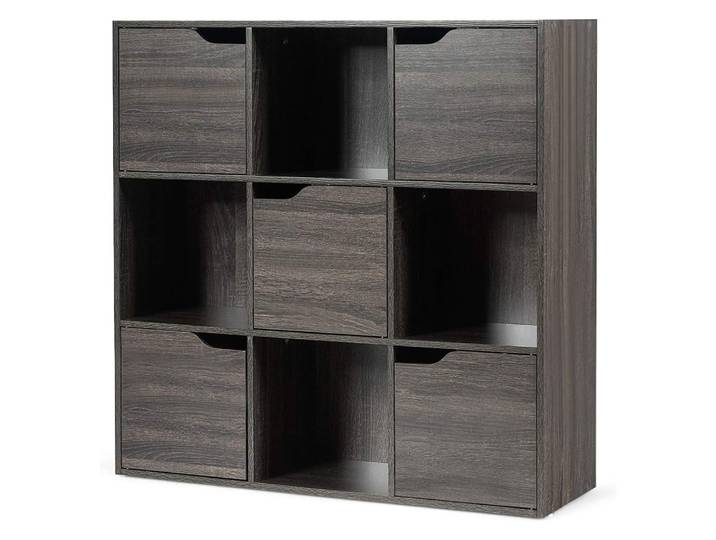 Bibliothèque 9 cases étagère de rangement 5 portes marron 90x29x90 cm