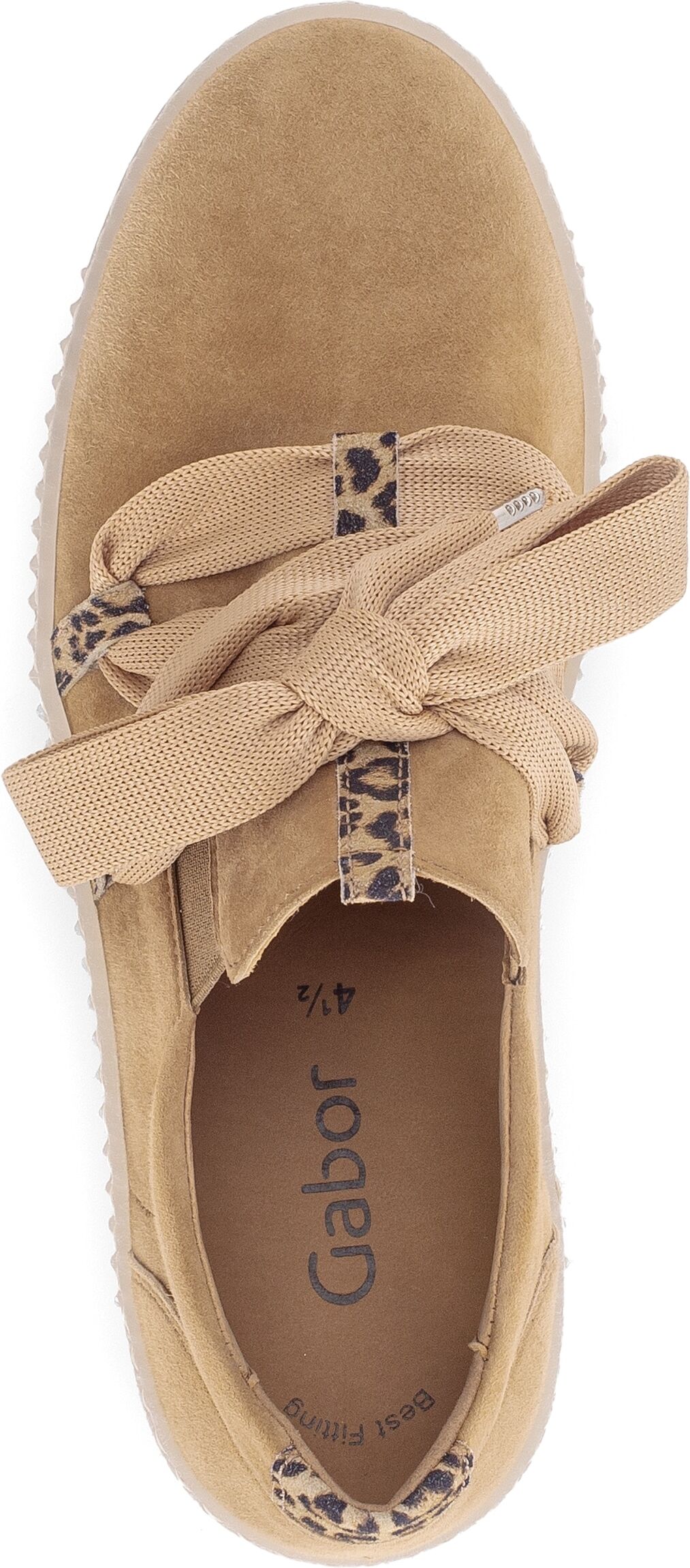 Plateausneaker GABOR, Damen, Gr. 36, Leder Textil, beige (sattel, naturgrün), Ziegenveloursleder, Schuhe Plateausneaker, Slip-On Sneaker, Slipper, Schnürschuh mit aufgesetzter Schnürung sattel, naturgrün 36, Leder Textil