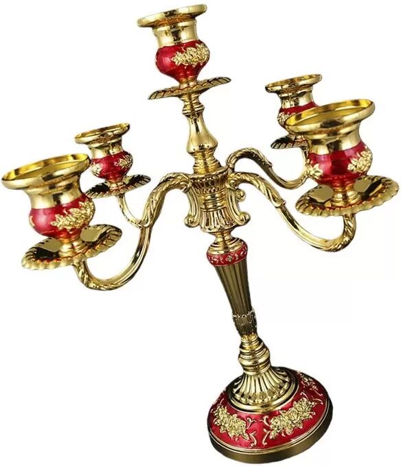 INF Vintage Kerzenständer aus Zinklegierung - Antikes Dekoratives Herzstück Rot+Gold