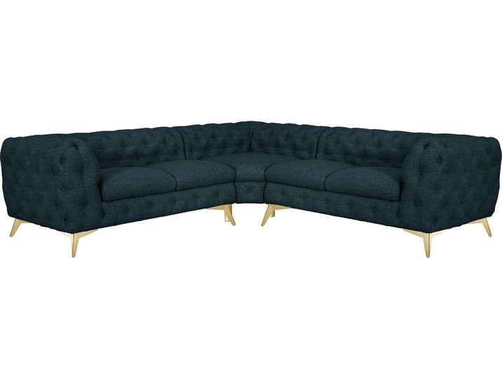 Ecksofa, Struktur, Petrol, 264×264 cm, Wellenunterfederung & Knopfheftung, Modern, Leonique