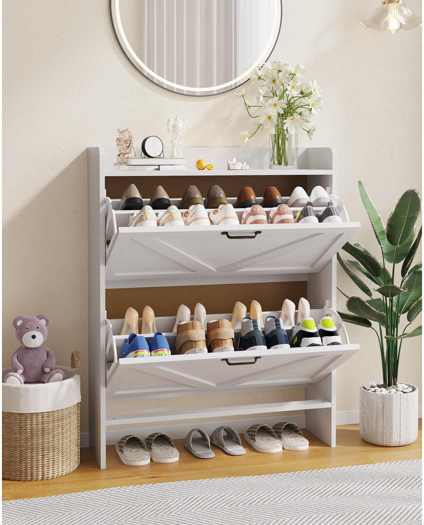 Brambly Cottage 16 Pair Solid Wood Shoe Storage Cabinet Black 16
