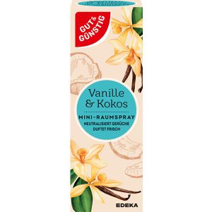 Gut&Günstig Raumduft Mini-Raumspray 25 ml, Nachfüller, gegen Gerüche, Vanille & Kokos