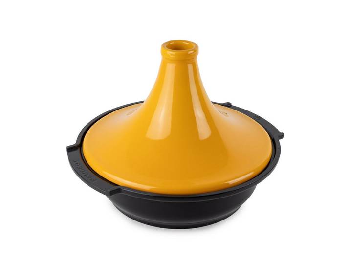 PEUGEOT Auflaufform Tagine ATLAS 30cm Safrangelb Dampfgarer Aluminium Keramik Induktion