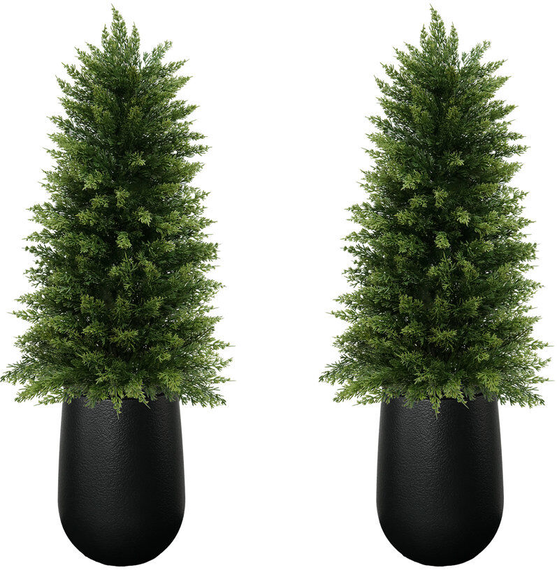 Lily Manor Faux Cypress Tree in Pot - Set of 2 Artificial Plants Outdoor Indoor for Office Christmas Decor Green 118cm with black planter