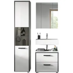 BADMÖBEL-SET 3-teilig weiß Hochglanz, grau 115 x 188 cm, Badkombination, modernes Design