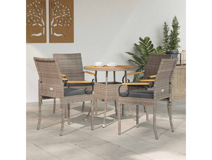 vidaXL Gartenstühle 4 stk. Grau und Dunkelgrau Poly-Rattan und Akazie