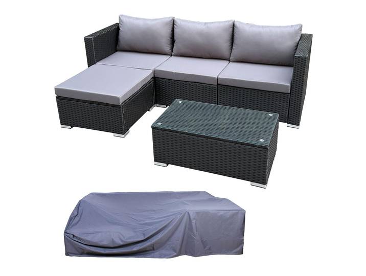SVITA QUEENS Gartenlounge Set Gartenmöbel Set Sitzgruppe Abdeckhaube Polyrattan Schwarz