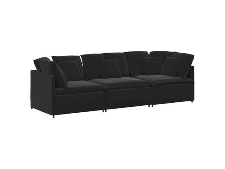 VIHHQGC Modulares Sofa mit Kissen Samt Schwarz 3-teilig, Metallrahmen, Holzarmlehnen, Textilene-Sitzflächen, Schaumstofffüllung