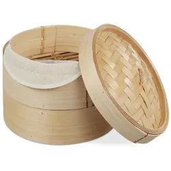 Relaxdays Dampfgarer Bambus 2 Etagen 20,5 cm Hellbraun
