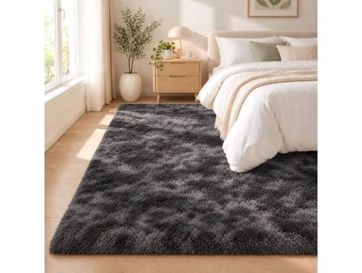 Flauschig Teppich Rutschfest Anti-Rutsch Einfarbiges 60x280cm schwarz grau Flauschiger Kinderteppich Pflegeleicht Waschbar Flauschig Weich Fürs Küche Kinderzimmer
