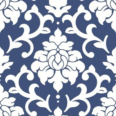 RoomMates Blue Damask Peel and Stick Wallpaper