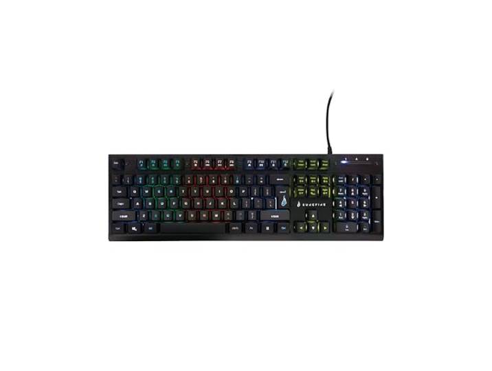 SureFire Kingpin X2 Gaming-toetsenbord, Amerikaans Engels, gaming multimedia toetsenbord met verlichting, RGB-toetsenbord met aluminium frontplaat, 25 anti-ghosting-toetsen, Amerikaanse lay-out QWERTY