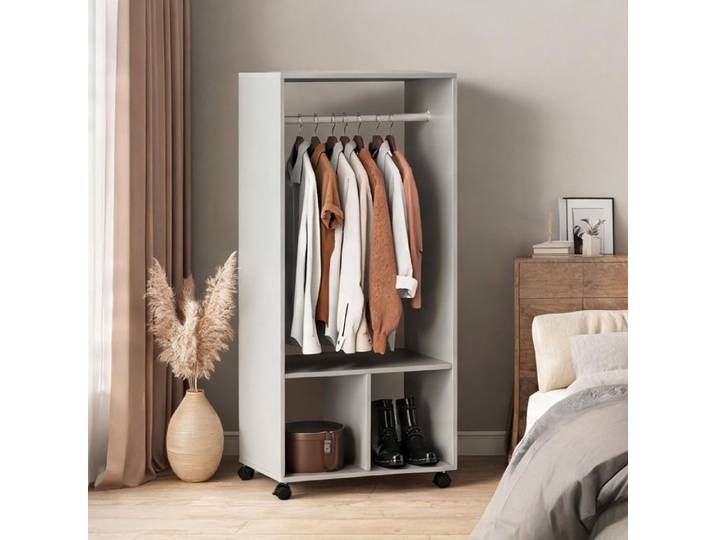 Armoire penderie grise 60x40x128 cm 2 niches étagère 4 roulettes pivotantes - Gris Panneaux de particules classe E1 60 x 40