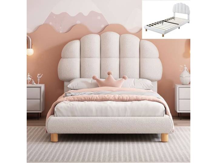 Lit enfant 90x200 cm - JAERLIUB - Sommier à lattes en bois - Blanc