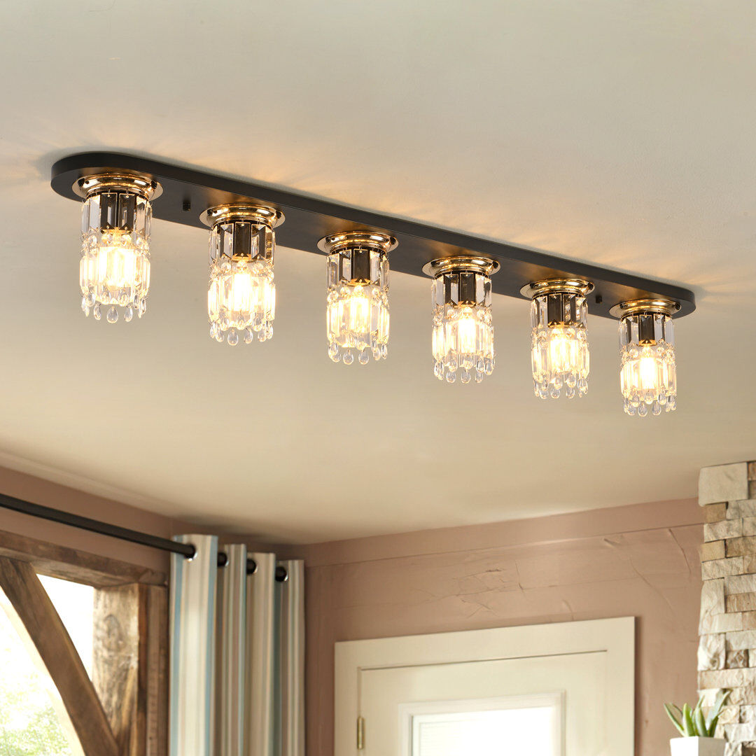 Blue Elephant 6 - Light 120cm Crystal Dimmable Flush Mount Black 18cm H X 120cm W X 12cm D