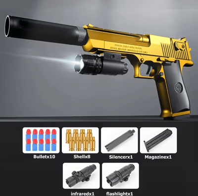 Inspire Curations Desert Eagle Style Shell Ejecting Foam Dart Toy Blaster gold b