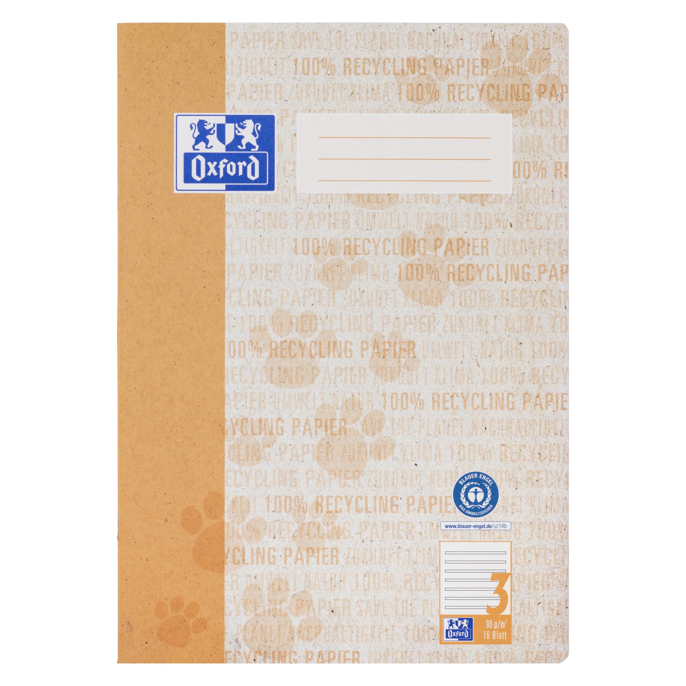 Oxford Recycling Schulheft, A4, Lineatur 3 (A4, Liniert, Kein Einband) (400159471)