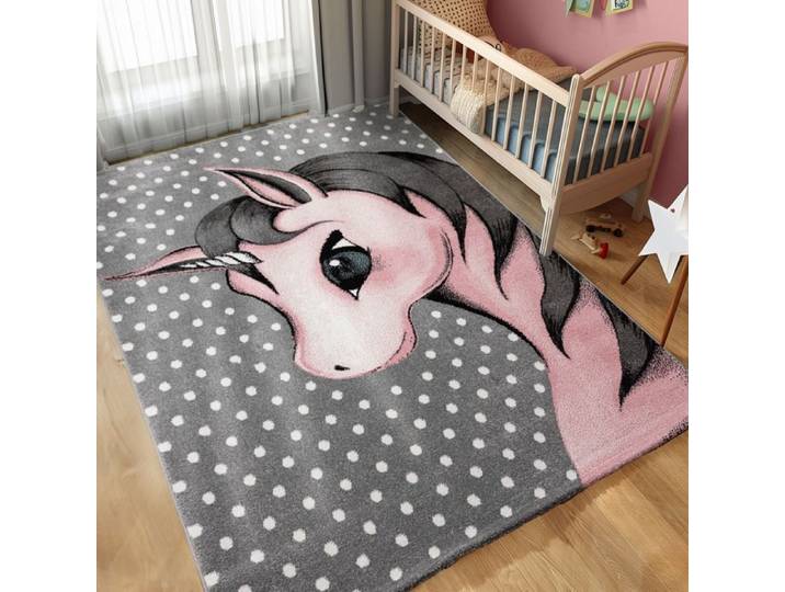 Tapis enfant - CARPETTEX - Licorne Rose - 120x170 cm - Synthétique - Motifs étoiles nuages