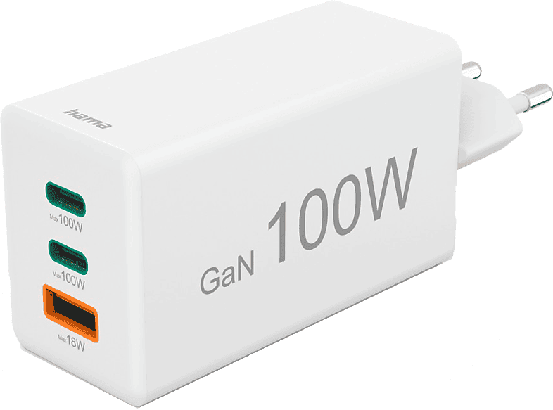 Cargador para portátil - Hama 00125140, Universal, 2xUSB-C+ 1xUSB-A, 100W, 220V, Enchufe Europeo, Blanco