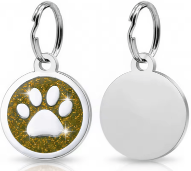 Inspire Picks Personalized Paw Print Pet ID Tag Engraved Glitter Name Tag For Dogs & Cats gold Tag 1pcs style A