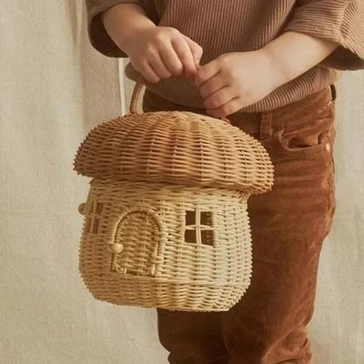 Daily Discovery Handmade Mushroom Basket Rattan Storage Basket For Kids Picnics And Cottagecore Decor dark Khaki
