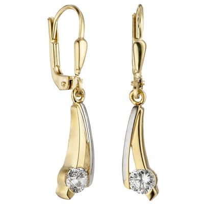 Paar Ohrhänger JOBO "Ohrringe in Bicolor-Optik", gold (gelbgold 333), Ohrringe, Damen, Gelbgold 333, 333 Gold mit Zirkonia