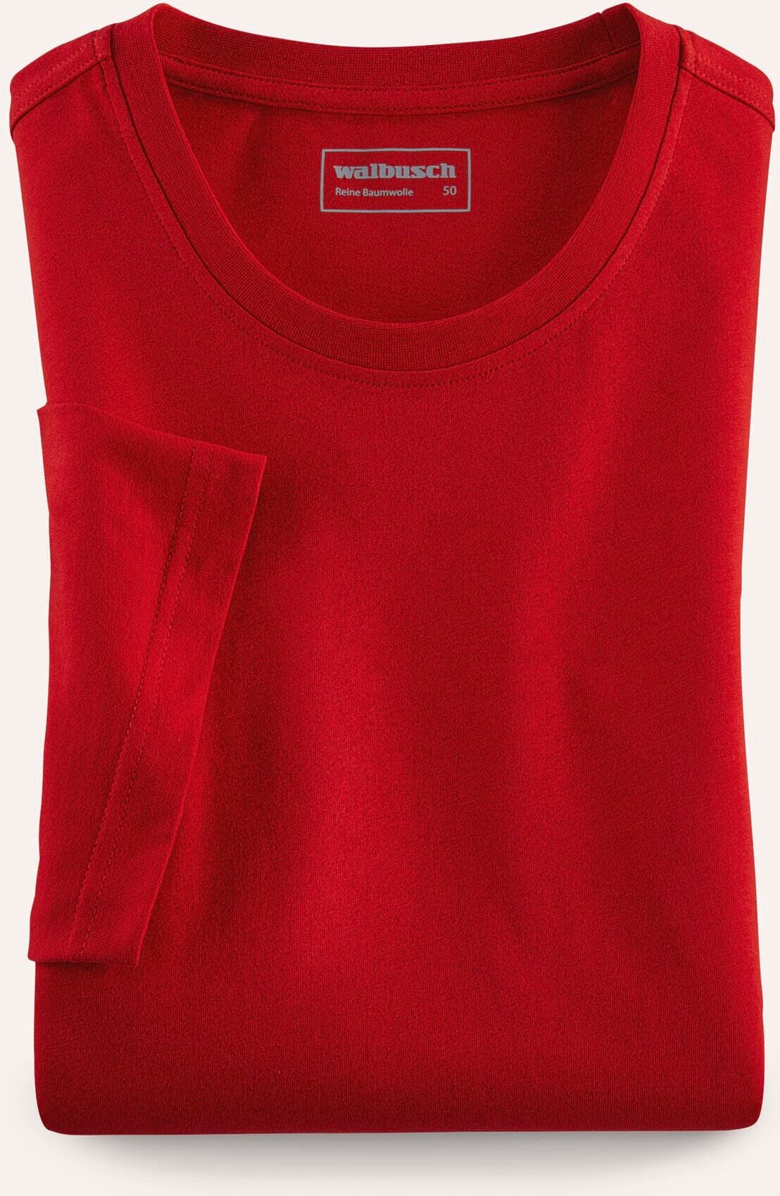 Walbusch T-Shirt Rundhalsausschnitt, , Farbe Rot, 50, reine Baumwolle atmungsaktiv Herren