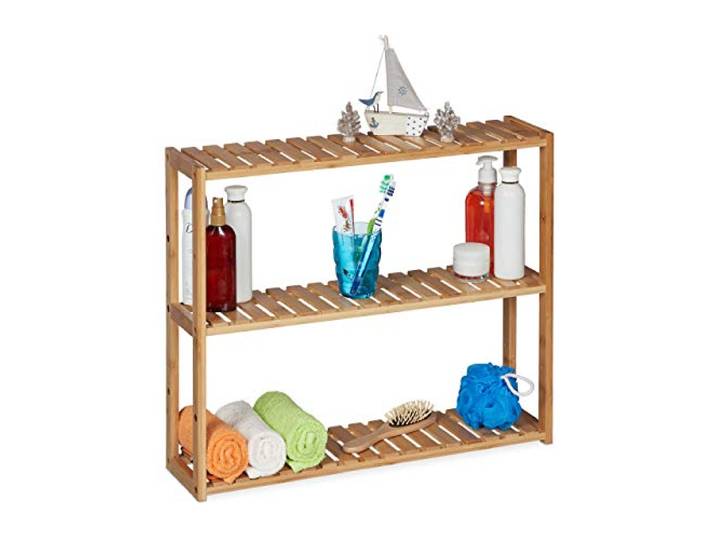 Relaxdays Etagère murale bambou\, 3 rangements\, hauteur réglable\, HLP: 50 x 60 x 15 cm\, salle de bain & cuisine\, nature\, 1 unité