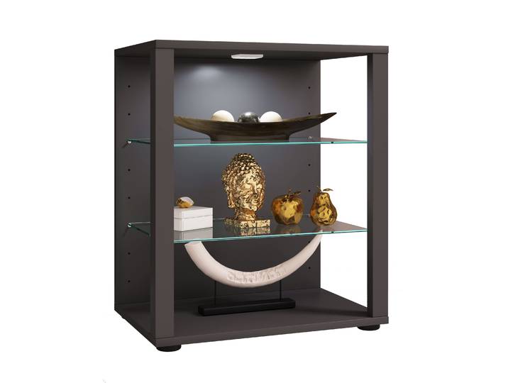 Standvitrine VCM Holz Glas Stand Vitrine Sammelvitrine Glasol S , schwarz (anthrazit), B:52cm T:35cm, Obermaterial: 100% Holz Wood., Schränke, Standvitrine