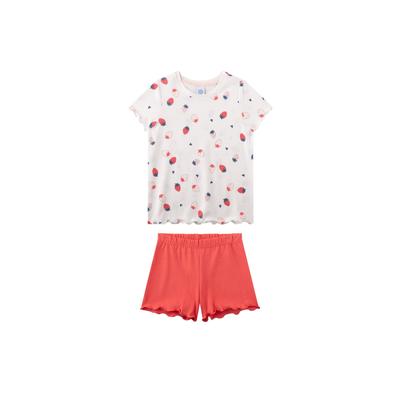 Schlafanzug SANETTA "Pyjama Schlafanzug Erdbeeren Pyjama Kids", Mädchen, Gr. 140, bunt (rosa, beige), Obermaterial: 100% Baumwolle CO., Homewear-Sets Schlafanzug