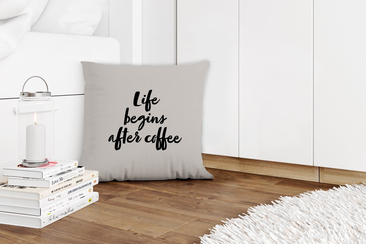 PillowMonkey Sierkussen Life begins after coffee - 40 x 40 cm