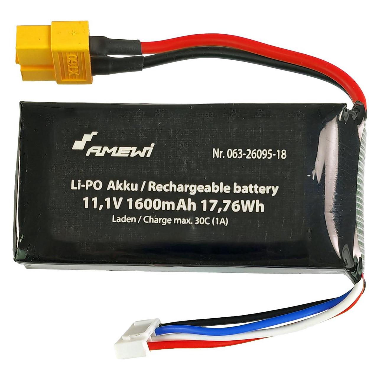 Amewi LiPo Akku 3S 11,1V 1600mAh XT60 (1600 mAh, 11.10 V) (39883310)