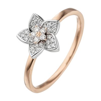 Diamantring JOBO "Blume" Gr. 52, rosa (roségold 585), Fingerringe, Damen, 52, SI = kleine Einschlüsse, Diamanten Roségold 585 Weißgold 585, Diamanten, Roségold 585, Weißgold 585, Diamantring, 585 Gold bicolor mit 30 Diamanten