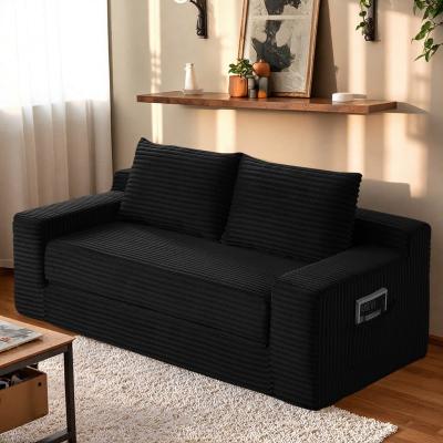 "73"" Corduroy 2-in-1 Convertible Loveseat Sofa Bed with Memory Foam and Side Storage Pockets"