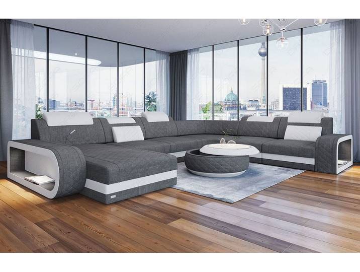 Wohnlandschaft Berlin XXL U-Form in Stoff