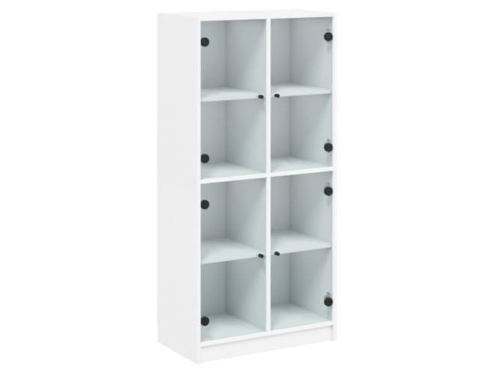 KGFHERENB Highboard mit Türen Weiß 68x37x142 cm Holzwerkstoff Vielseitiger Beistellschrank für Wohnzimmer und Büro mit 8 Fächern und Glastüren für übersichtliche Ordnung.