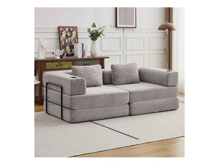 Orvane Sofa Schlafsofa 2 Sitzer Sofa mit Kissen Cord Couch mit Getränkehalter