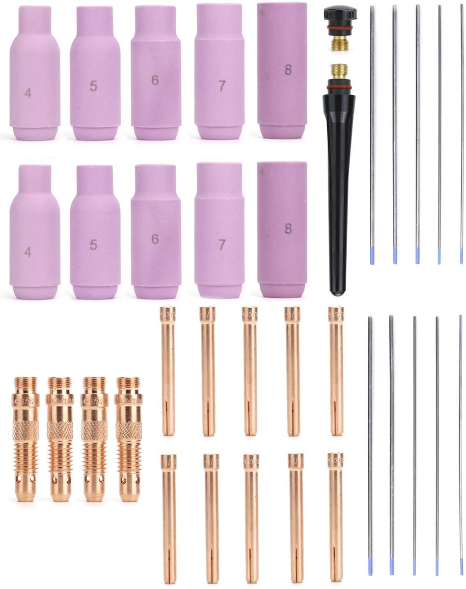 TIG Lastoorts Accessoires Set met 36 stuks Gas Lens, Gas Nozzles en Back Cup voor WP-17 18 26 Wolfraam Elektroden