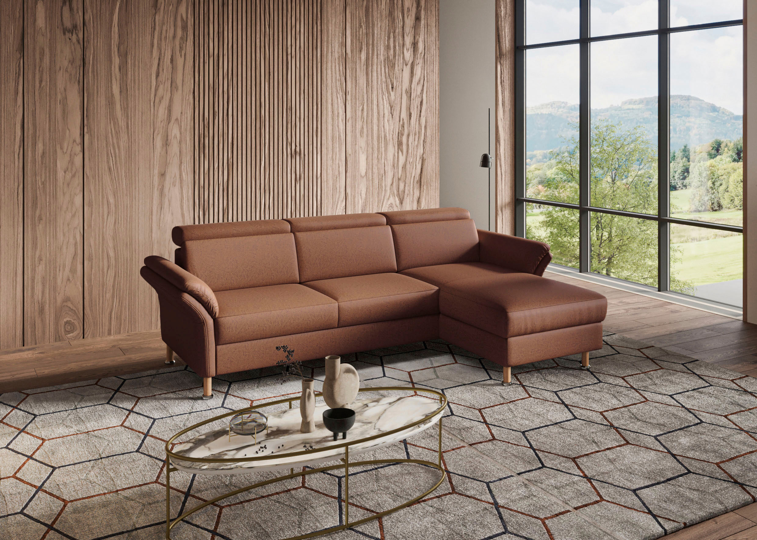 Ecksofa OTTO HOME "Calypso L-Form", braun (haselnuss), B:260cm H:85cm T:172cm, 100% Polyester, Sofas, Ecksofa, mit motorischen Funktionen im Sofa und Recamiere