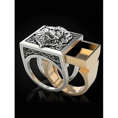 Statement-Löwenkopfring für Herren mit herausziehbarem Detail und quadratischem Design, modischer Statement-Schmuck für legere und formelle Anlässe